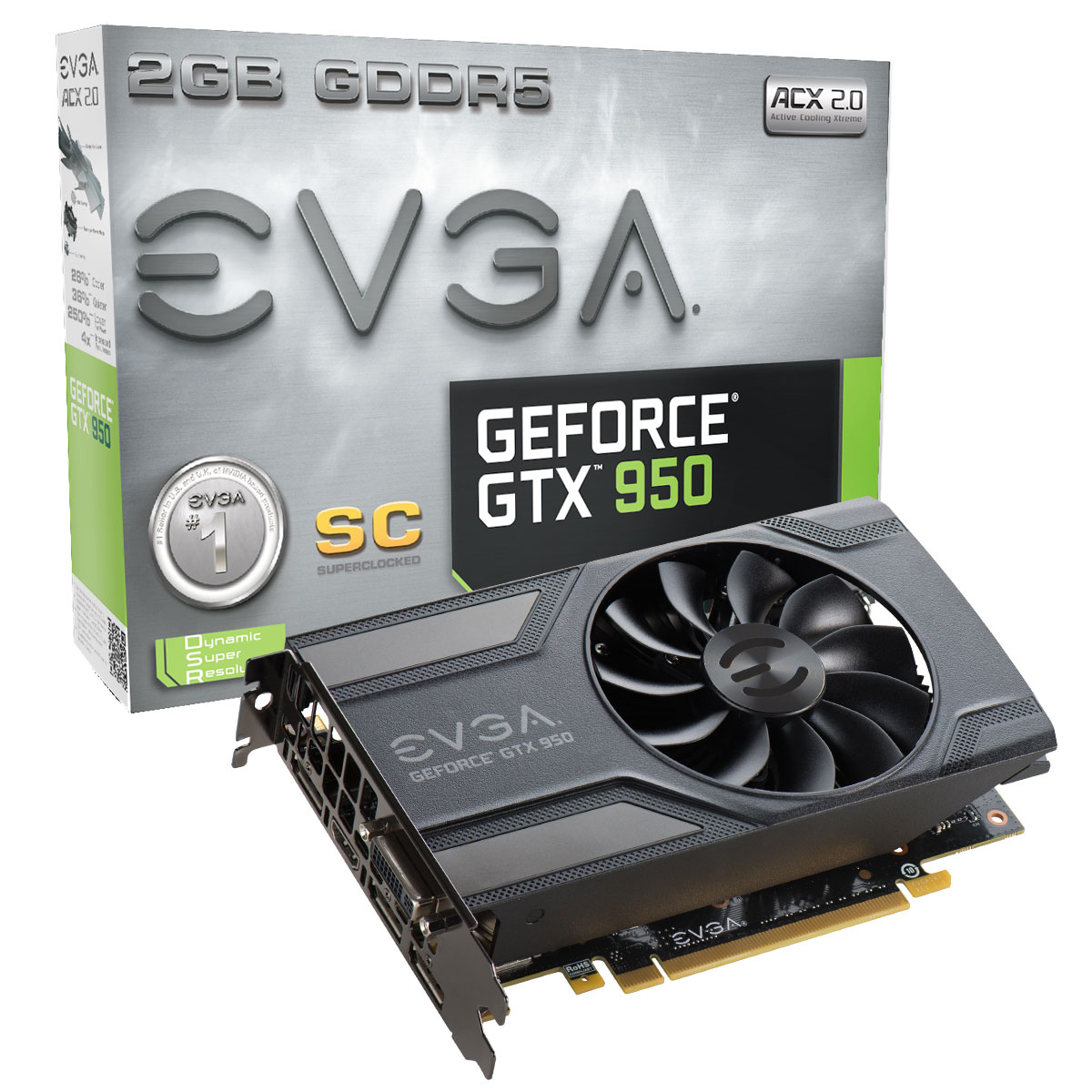 Видеокарта EVGA 2Gb/PCI-E GeForce GTX950 SC [DDR5]  (02G-P4-2951-KR)