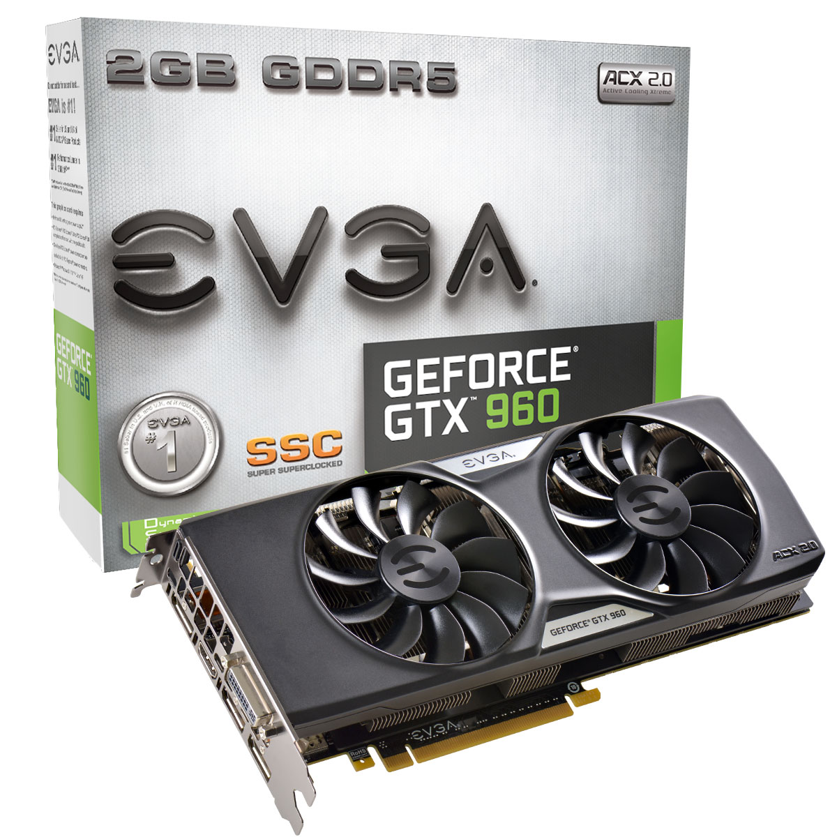Видеокарта EVGA 2Gb/PCI-E GeForce GTX960 SSC [DDR5]  (02G-P4-2966-KR)