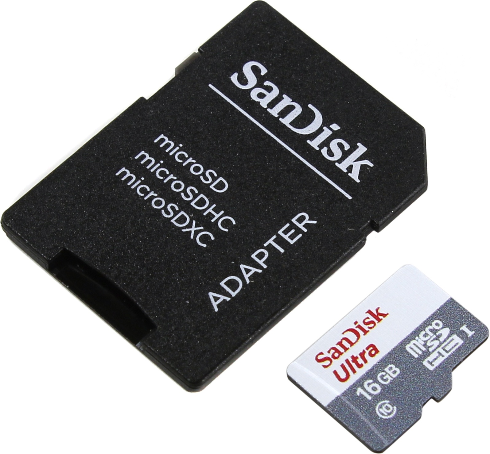 Карта памяти MicroSDHC 16Gb Sandisk Ultra (Class10) UHS-I U1 (+adapter)  (SDSQUNS-016G-GN3MA)
