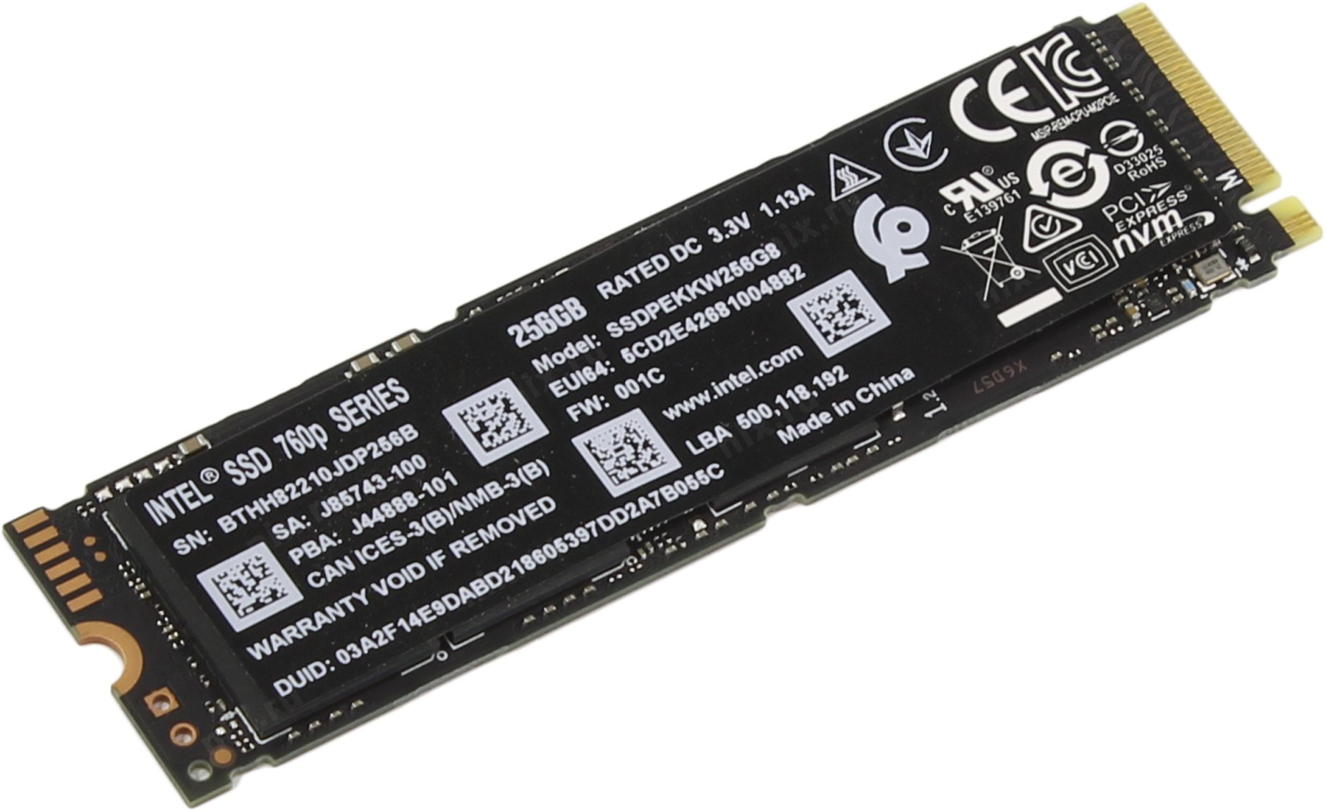Диск SSD M.2  256Gb Intel SSD 760p Series, TLC  (SSDPEKKW256G801)