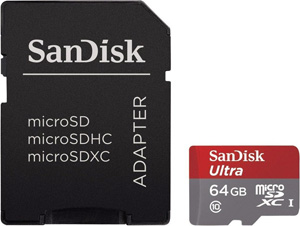 Карта памяти MicroSDXC 64Gb Sandisk Ultra (Class10) UHS-I (+adapter)  (SDSDQUIN-064G-G4)