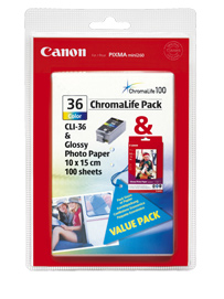 Чернильница Canon CLI-36C цветная + фотобумага Canon GP-501 (10х15) 50л.  (CLI-36 Chrom Pack)