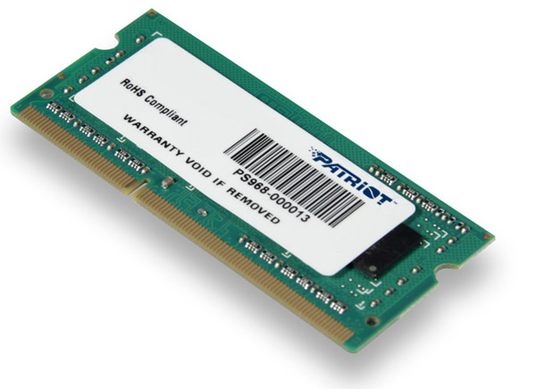 Память SODIMM/DDR III 4Gb PC-12800, 1600MHz Patriot 1.5V  (PSD34G160081S)