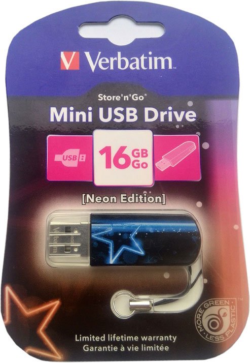 Флэшдрайв 16Gb Verbatim Mini Neon Edition, Pink, USB2.0
