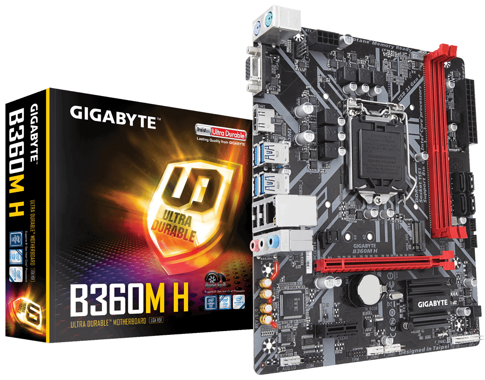 Материнская плата GIGABYTE B360M H Socket1151v2/iB360/DDR4/PCI-Ex16/D-Sub+HDMI/SATA3/M.2/USB 3.1/mATX