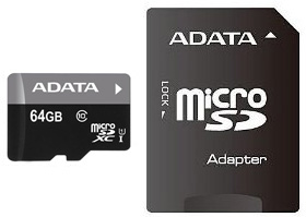 Карта памяти MicroSDXC 64Gb ADATA Premier UHS-I (class 10) +адаптер SD  (AUSDX64GUICL10-RA1)
