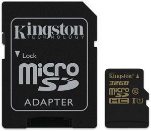 Карта памяти MicroSDHC 32Gb KINGSTON (class 10) UHS-I 90MB/s read 45MB/s write + SD Adapter  (SDCA10/32GB)