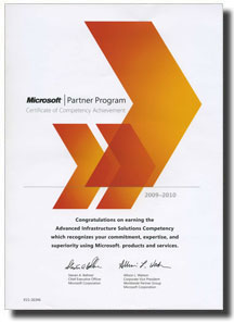 Microsoft - Certificate of Competency Achievement (08.10.2009 - 08.10.2010)