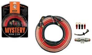 Комплект для 2-х канального усилителя MYSTERY MAK 2.04 (питание 4GA/4mm2, колба, ATC 60 А, концевики,RCA)