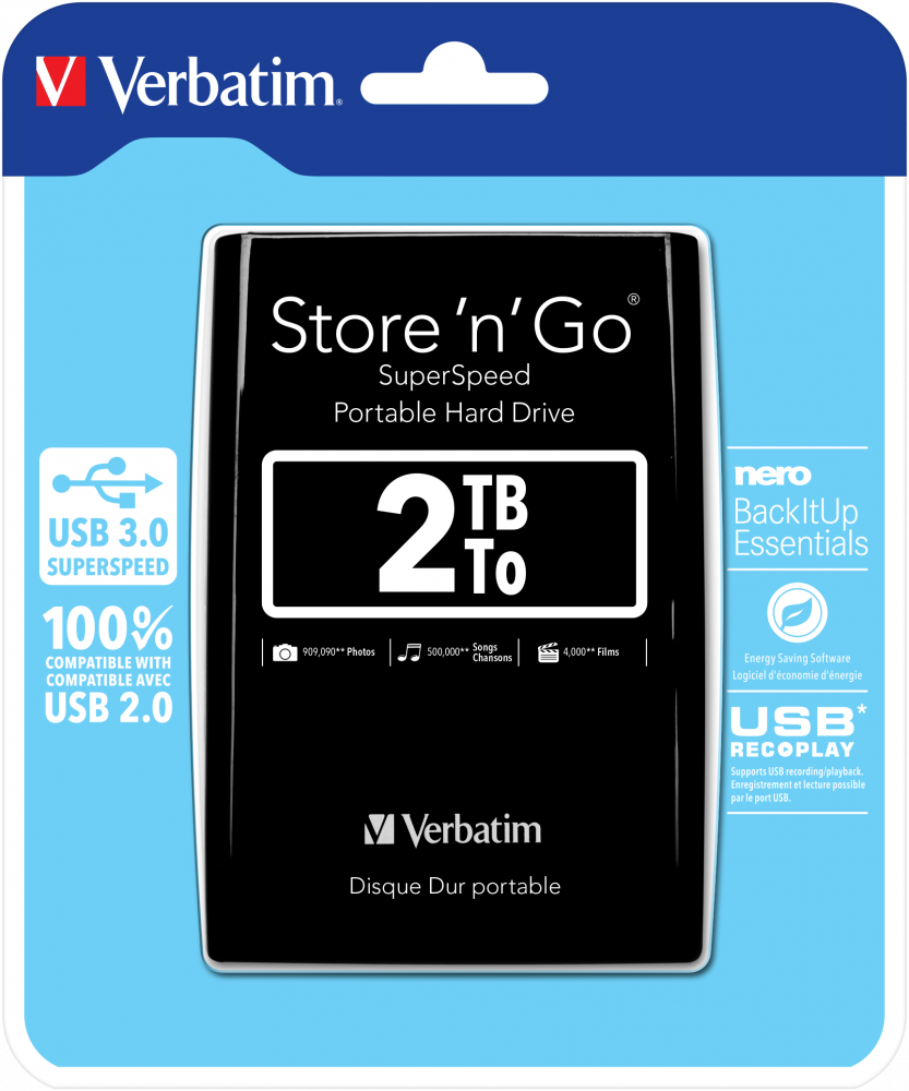 Жесткий диск внешний 2.5 2Tb Verbatim Store 'n' Go Style, Black USB3.0  (53177)