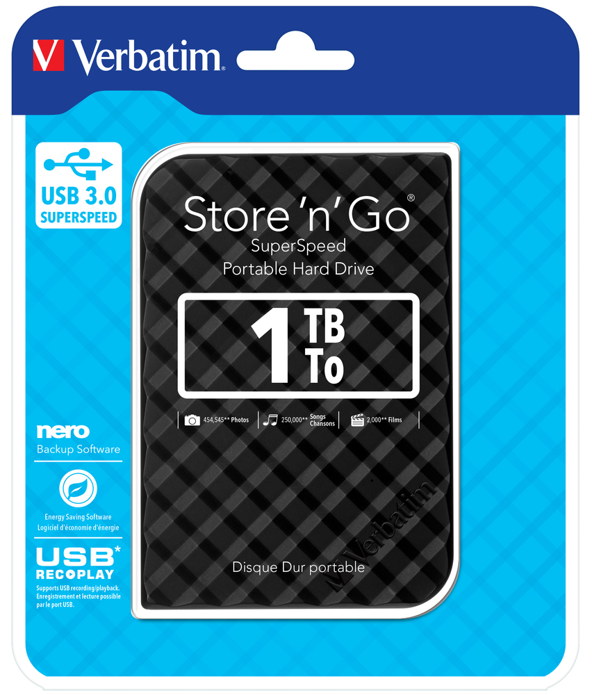 Жесткий диск внешний 2.5 1Tb Verbatim Store 'n' Go Style, Black USB3.0  (53194)/(53023)