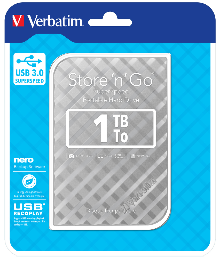 Жесткий диск внешний 2.5 1Tb Verbatim Store 'n' Go Style, Silver USB3.0  (53197/53071)