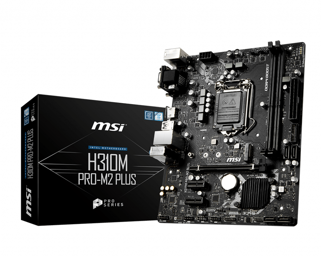 Материнская плата MSI H310M PRO-M2 PLUS Socket1151v2/iH310/DDR4/PCI-Ex16/D-Sub+DVI-D+HDMI/SATA3/M.2/USB 3.1/mATX