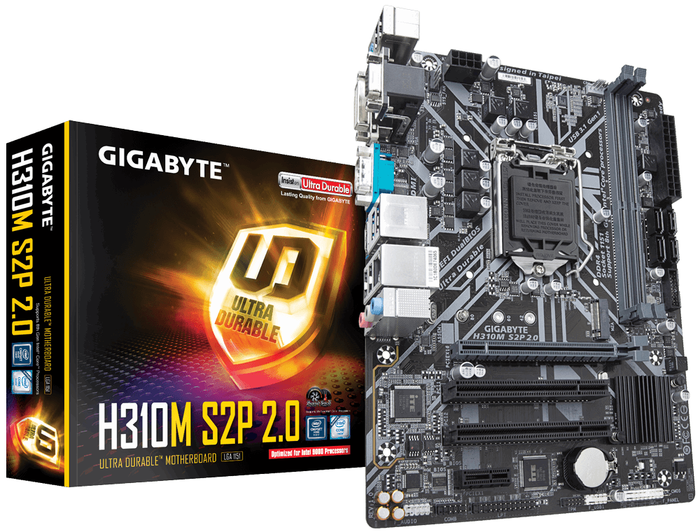 Материнская плата GIGABYTE H310M S2P 2.0 Socket1151v2/iH310/DDR4/PCI-Ex16/D-Sub+DVI-D+HDMI/SATA3/M.2/USB 3.1/mATX