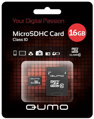 Карта памяти MicroSDHC 16Gb QUMO (class 10) +адаптер SD  (QM16GMICSDHC10)