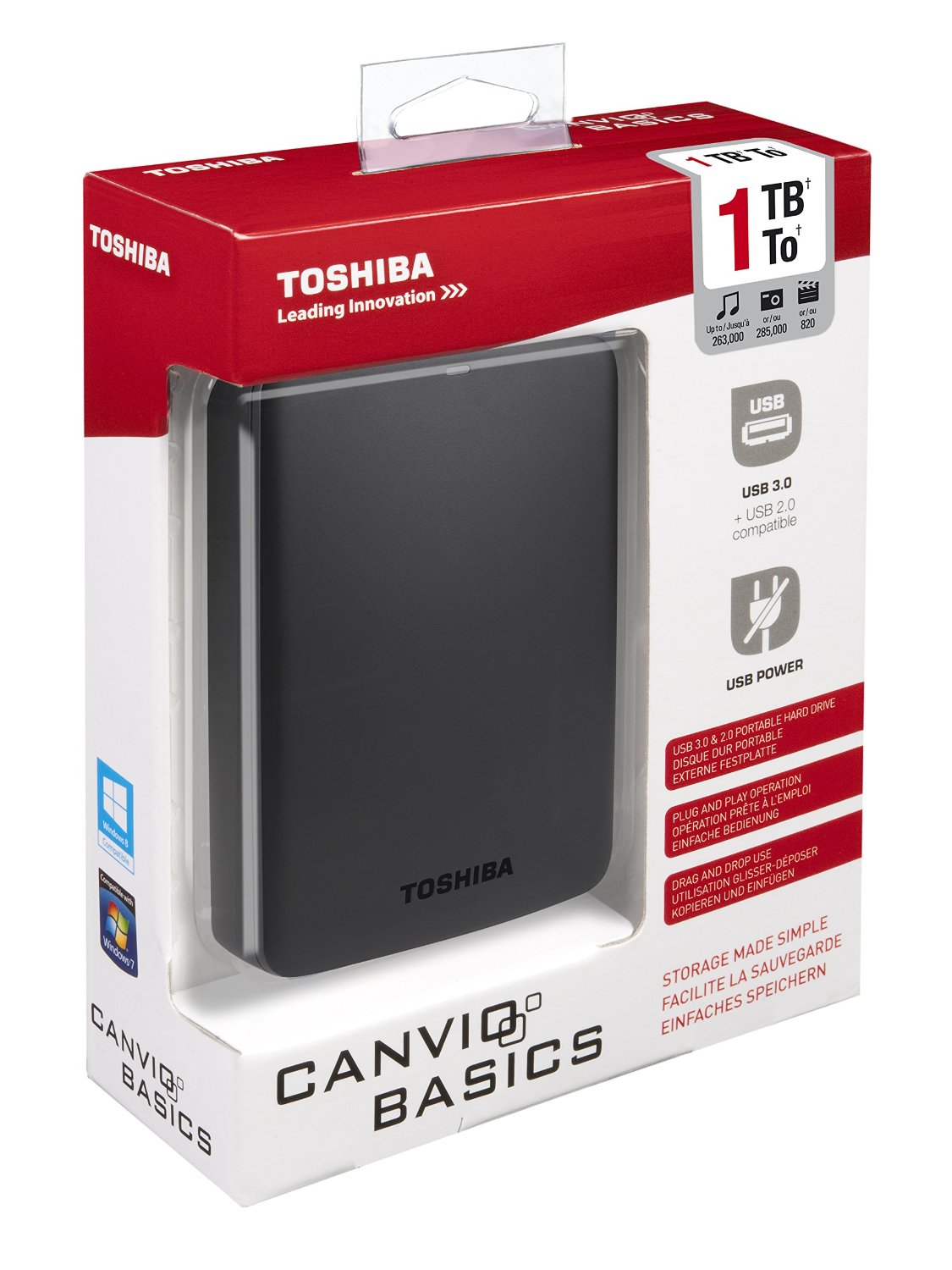 Жесткий диск внешний 2.5 1Tb Toshiba STOR.E CANVIO Basics USB3.0 Black  (HDTB310EK3AA)