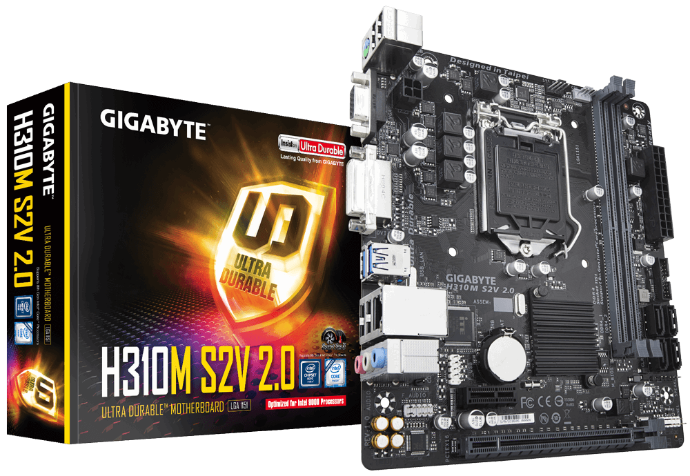 Материнская плата GIGABYTE H310M S2V 2.0 Socket1151v2/iH310/DDR4/PCI-Ex16/D-Sub+DVI-D/SATA3/USB 3.1/mATX