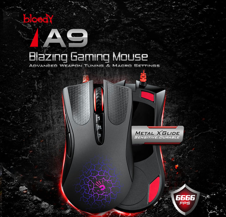 Мышь A4Tech Bloody A9 Blazing, игровая, black, USB