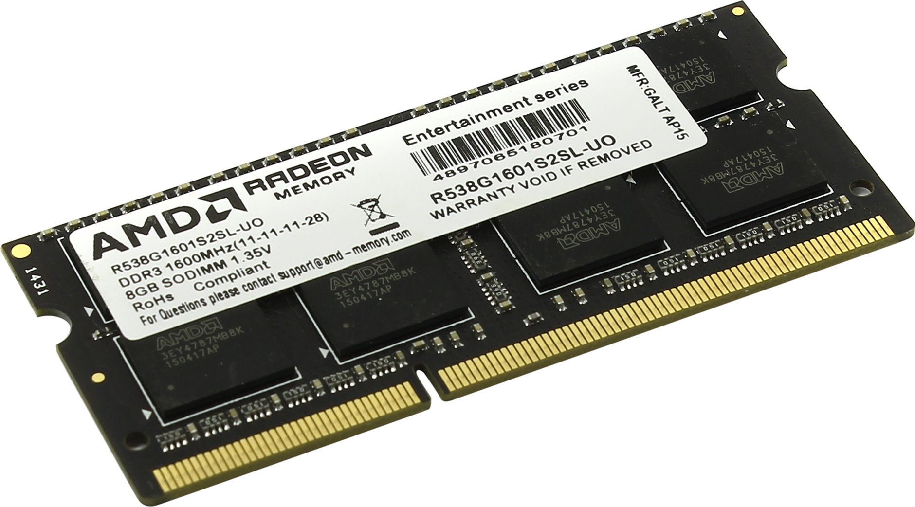 Память SODIMM/DDR III 8Gb PC-12800, 1600MHz AMD 1.35V  (R538G1601S2SL-UO)
