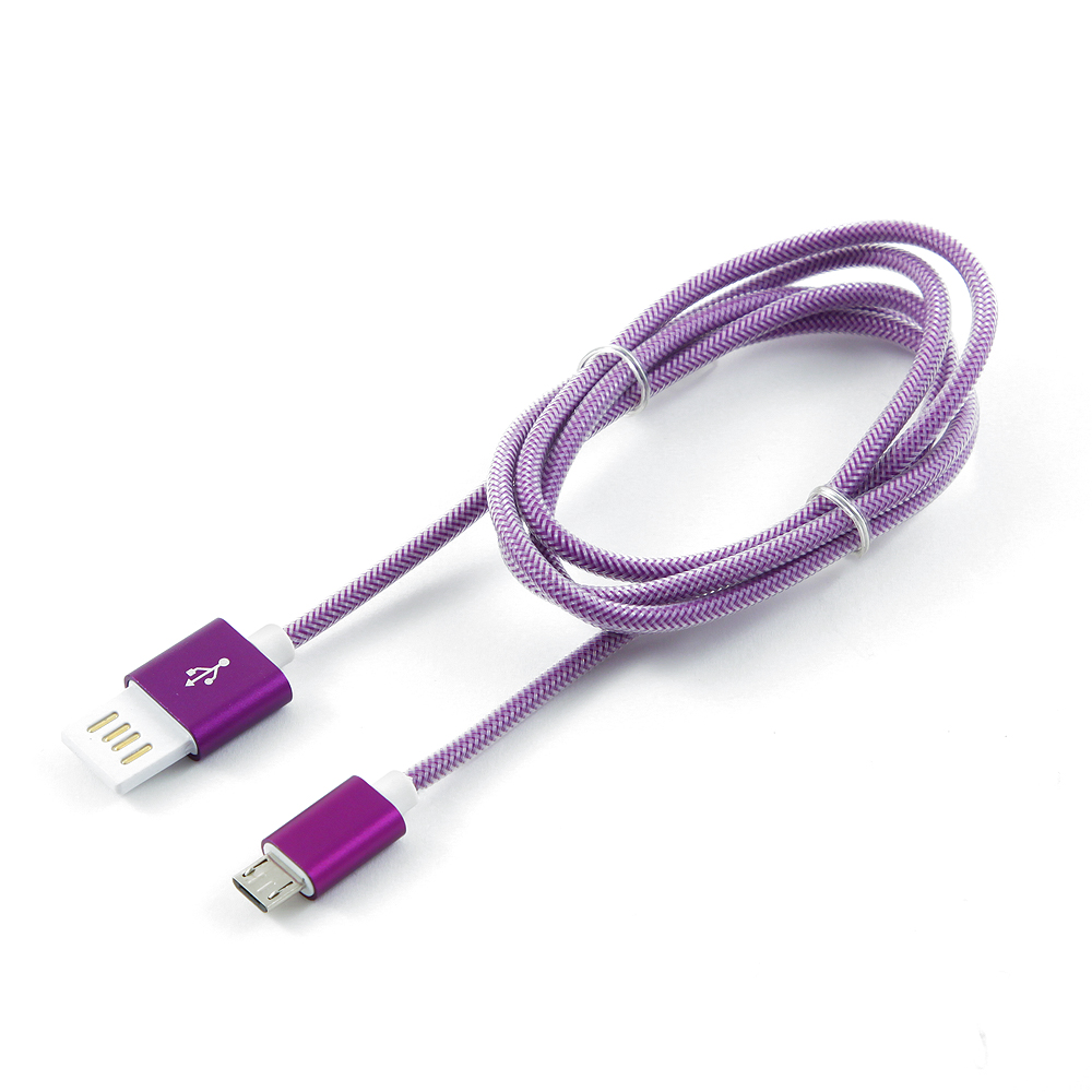 Кабель USB2.0 A-microB Cablexpert, армированная оплетка, фиолетовый металлик, 1.0м  (CCB-mUSBp1m)