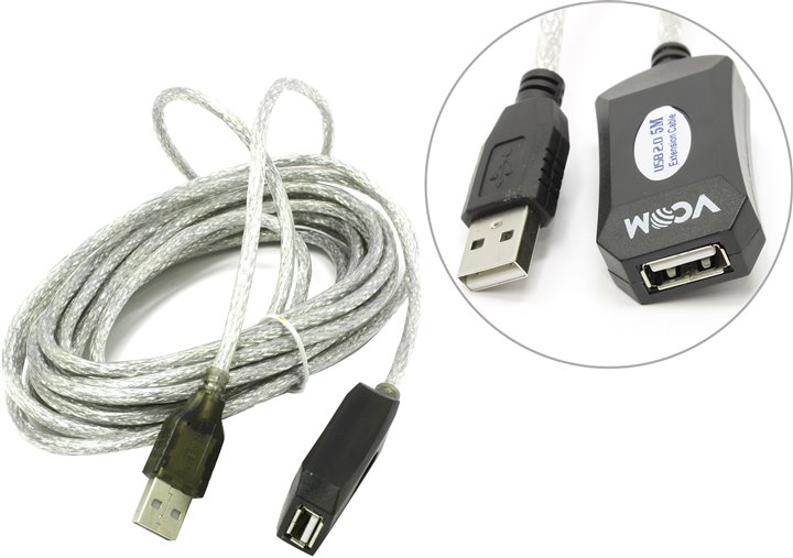 Кабель USB2.0 AM-AF VCOM удлинительный, активный, 5м  (VUS7049-5M)
