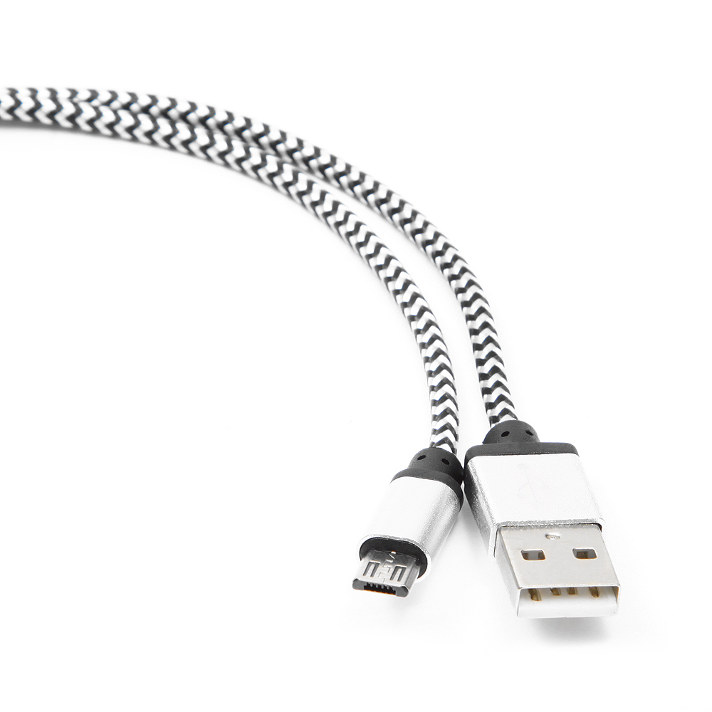 Кабель USB2.0 A-microB Cablexpert, нейлоновая оплетка, серебристый, 1.8м  (CC-mUSB2sr1m)