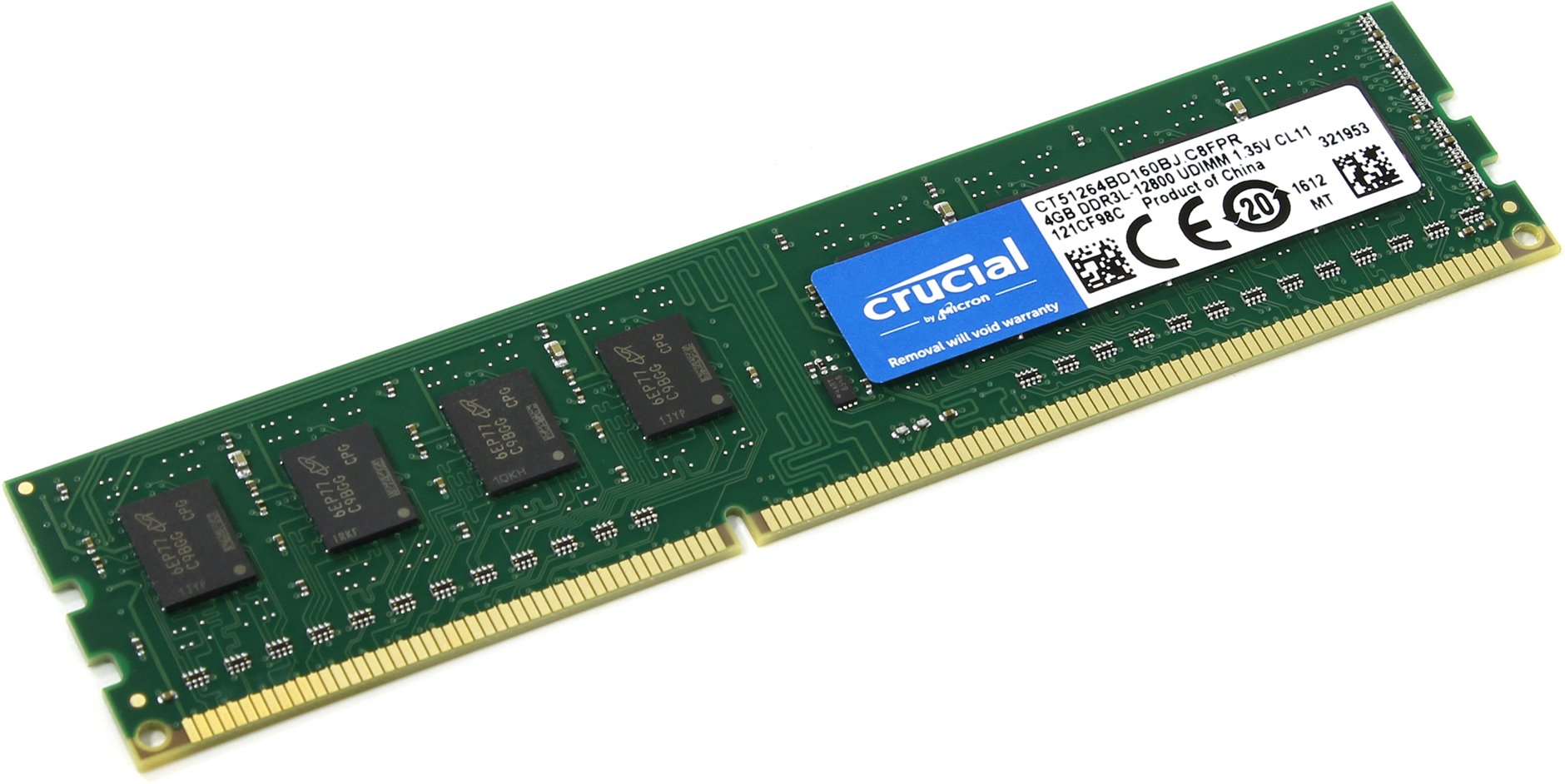 Память DDR3L 4Gb PC3-12800, 1600MHz Crucial 1.35  (CT51264BD160B)