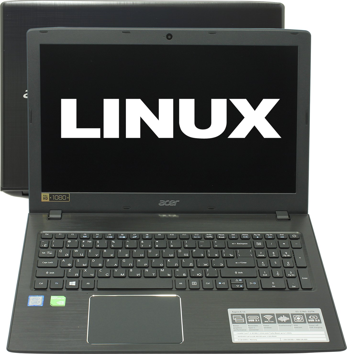Ноутбук Acer Aspire E5-576G-32TN Intel Core i3-8130U/8Gb/1Tb+256Gb SSD/15.6 FHD/GF Mx150 2Gb/WiFi/BT/Linux  (NX.GSBER.013)