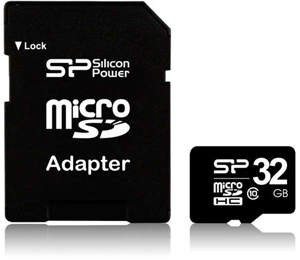 Карта памяти MicroSDHC 32Gb Silicon Power (class 10) +адаптер SD  (SP032GBSTH010V10-SP)