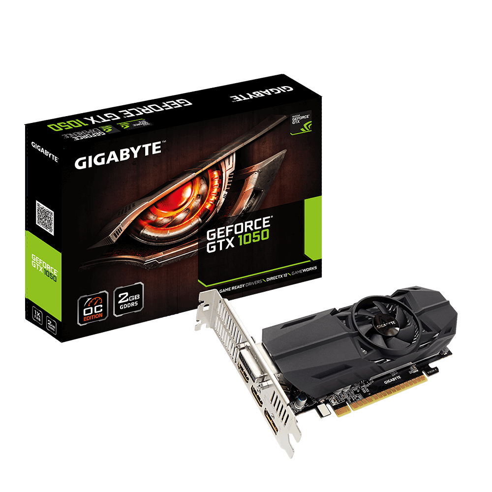 Видеокарта Gigabyte 2Gb/PCI-E NVIDIA GeForce GTX 1050 OC Low Profile 2G [GDDR5]  (GV-N1050OC-2GL)