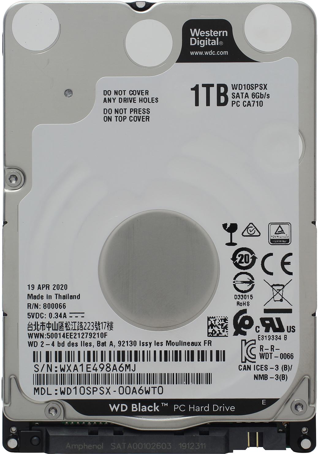 Жесткий диск 2.5 1 Tb WD Black, 64Mb SATA3 7200rpm (WD10SPSX)