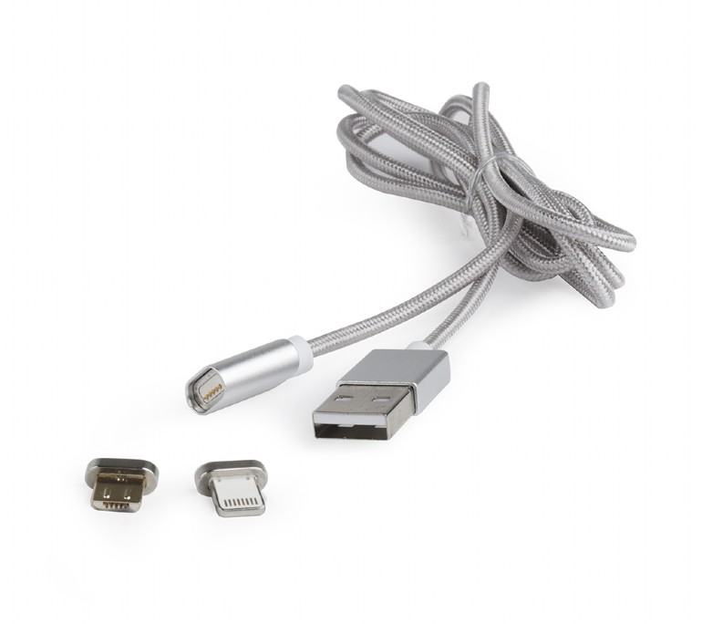 Кабель USB2.0 A-microB + Lightning, магнитный, Cablexpert, 1м  (CC-USB2-AMLM3-1M)