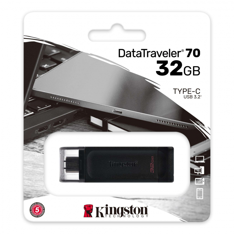 Флэшдрайв 32Gb KINGSTON DataTraveler 70  USB Type-C  (DT70/32GB)
