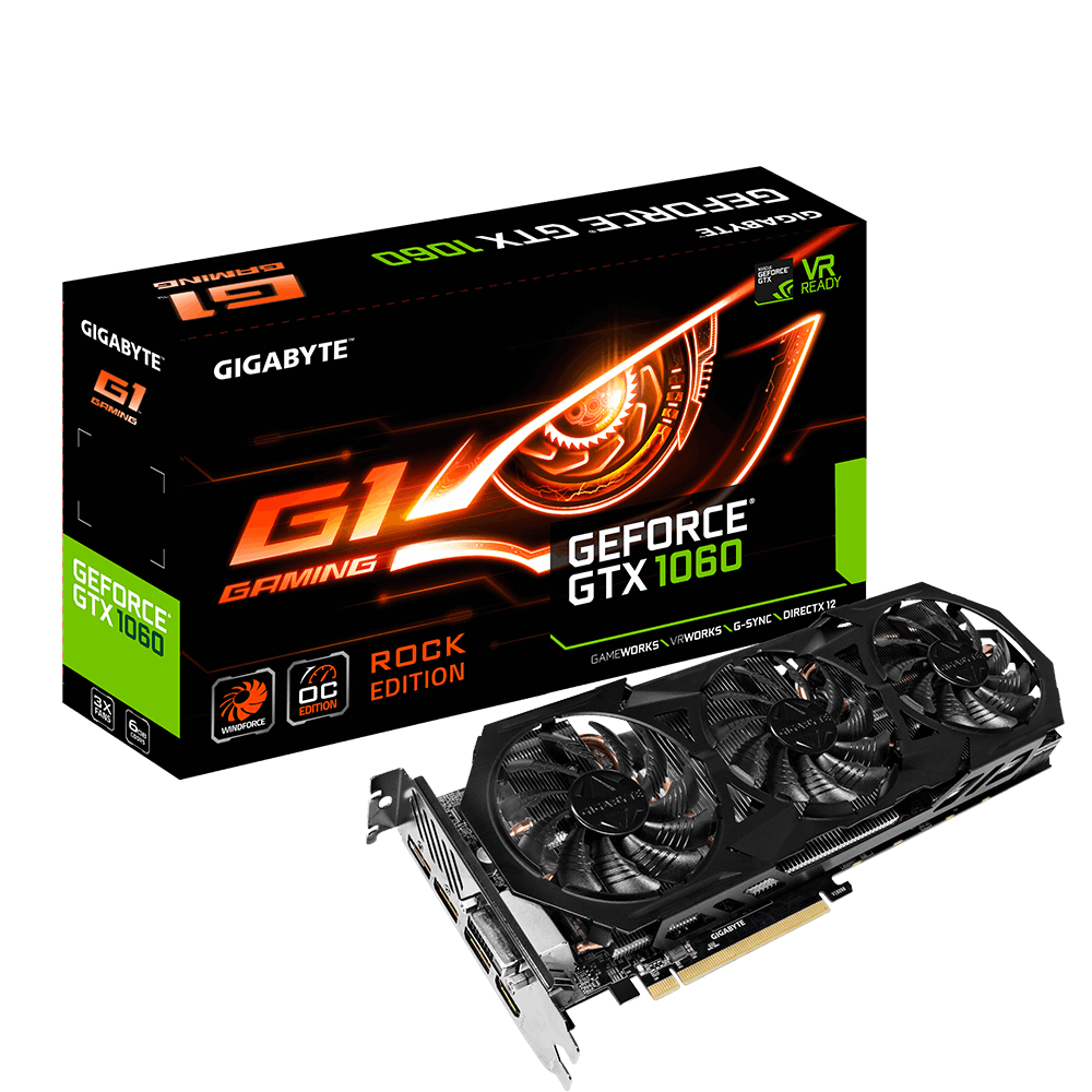 Видеокарта Gigabyte 6Gb/PCI-E GV-N1060G1 ROCK-6GD GeForce GTX1060 G1 ROCK [DDR5]