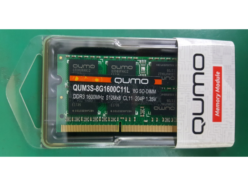 Память SODIMM/DDR III 8Gb PC-12800, 1600MHz QUMO 1.35V  (QUM3S-8G1600C11L)
