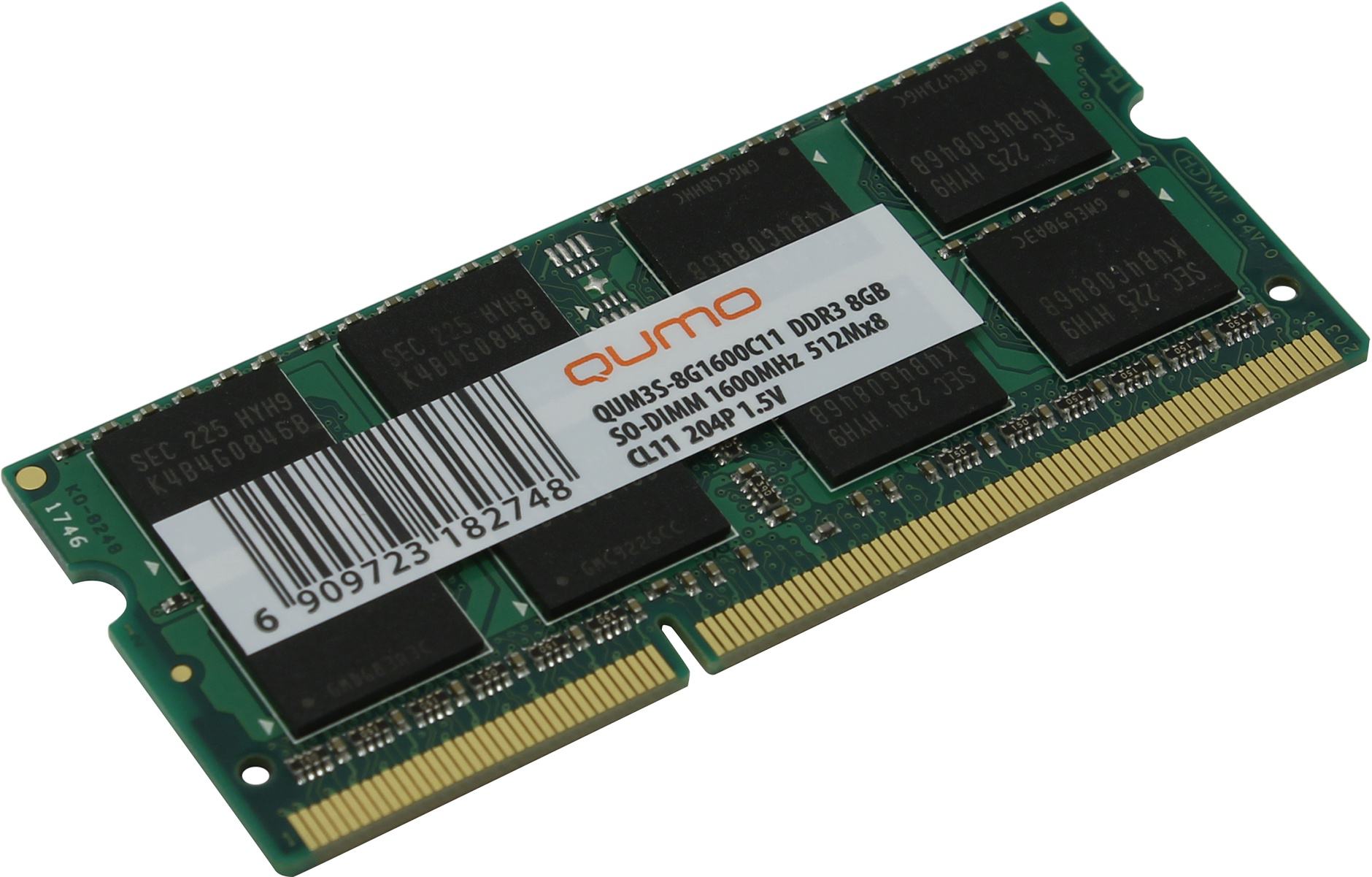 Память SODIMM/DDR III 8Gb PC-12800, 1600MHz QUMO  (QUM3S-8G1600C11(R))