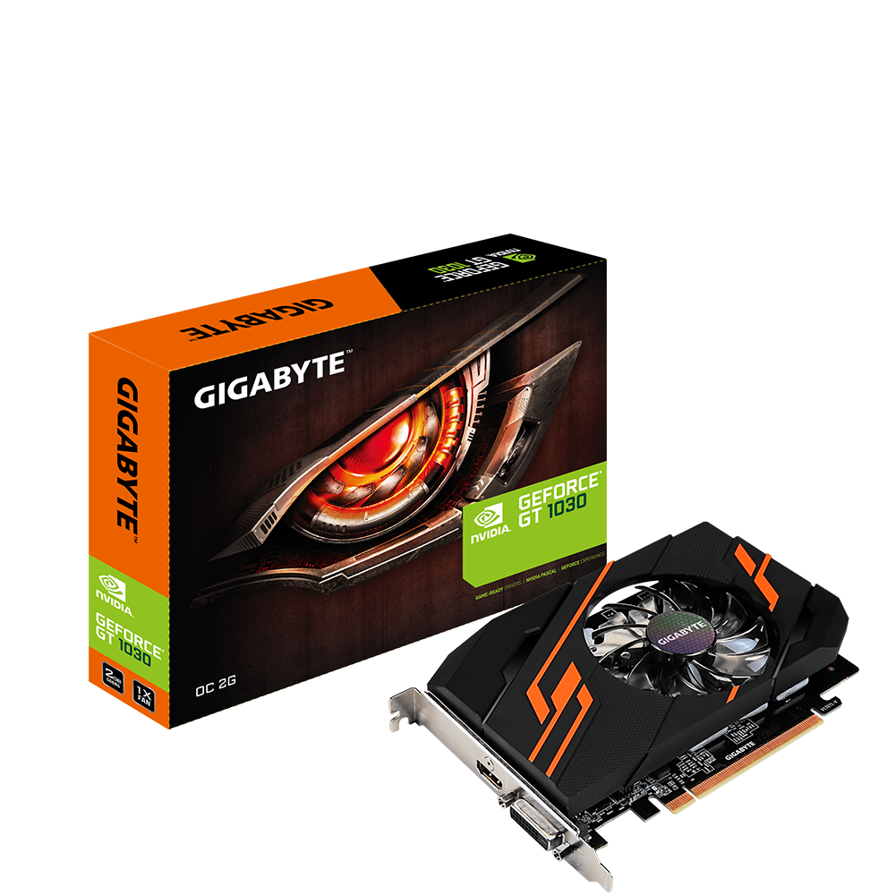 Видеокарта Gigabyte 2Gb/PCI-E NVIDIA GeForce GT 1030 OC 2G [GDDR5]  (GV-N1030OC-2GI)