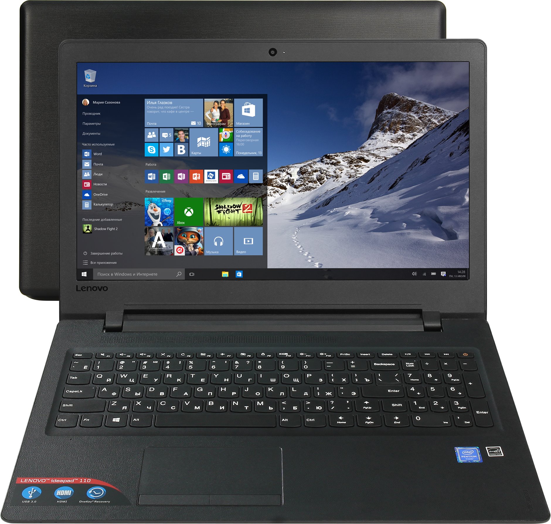 Ноутбук Lenovo IdeaPad 110-15IBR Intel Pentium N3710/2048Mb/500Gb/15.6 HD/WiFi/BT/Windows 10™  (80T700C5RK)