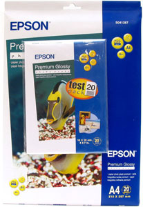 Бумага Epson A4 (C13S041287BK) Premium Glossy Photo Paper + Premium Glossy Photo Paper 10x15 (20л.) 255 г/м2
