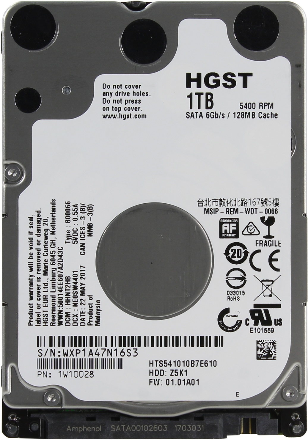 Жесткий диск 2.5 1 Tb HGST Z5K1 128Mb SATA 6Gb/s 5400rpm (HTS541010B7E610/1W10028)