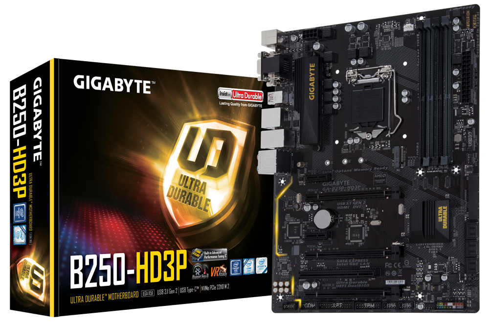 Материнская плата GIGABYTE GA-B250-HD3P Socket1151/iB250/DDR4/PCI-Ex16/D-Sub+DVI-D+HDMI/SATA3/USB 3.1/ATX
