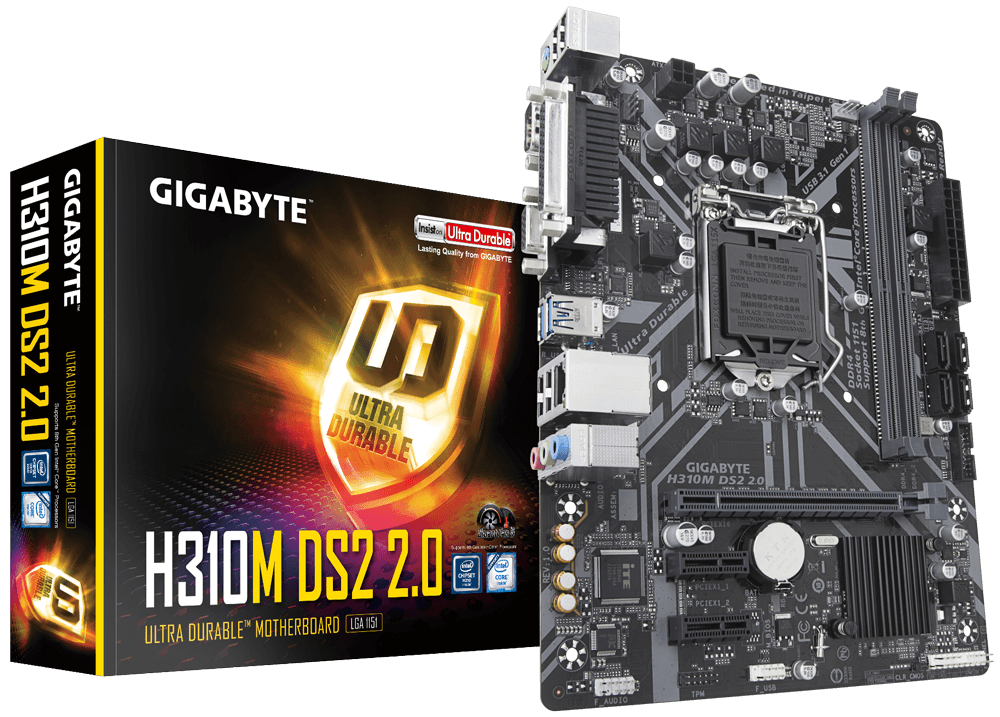 Материнская плата GIGABYTE H310M DS2 2.0 Socket1151v2/iH310/DDR4/PCI-Ex16/D-Sub/SATA3/USB 3.1/mATX