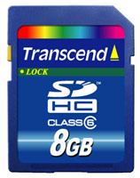 Карта памяти SDHC  8Gb Transcend (class  6)  (TS8GSDHC6)