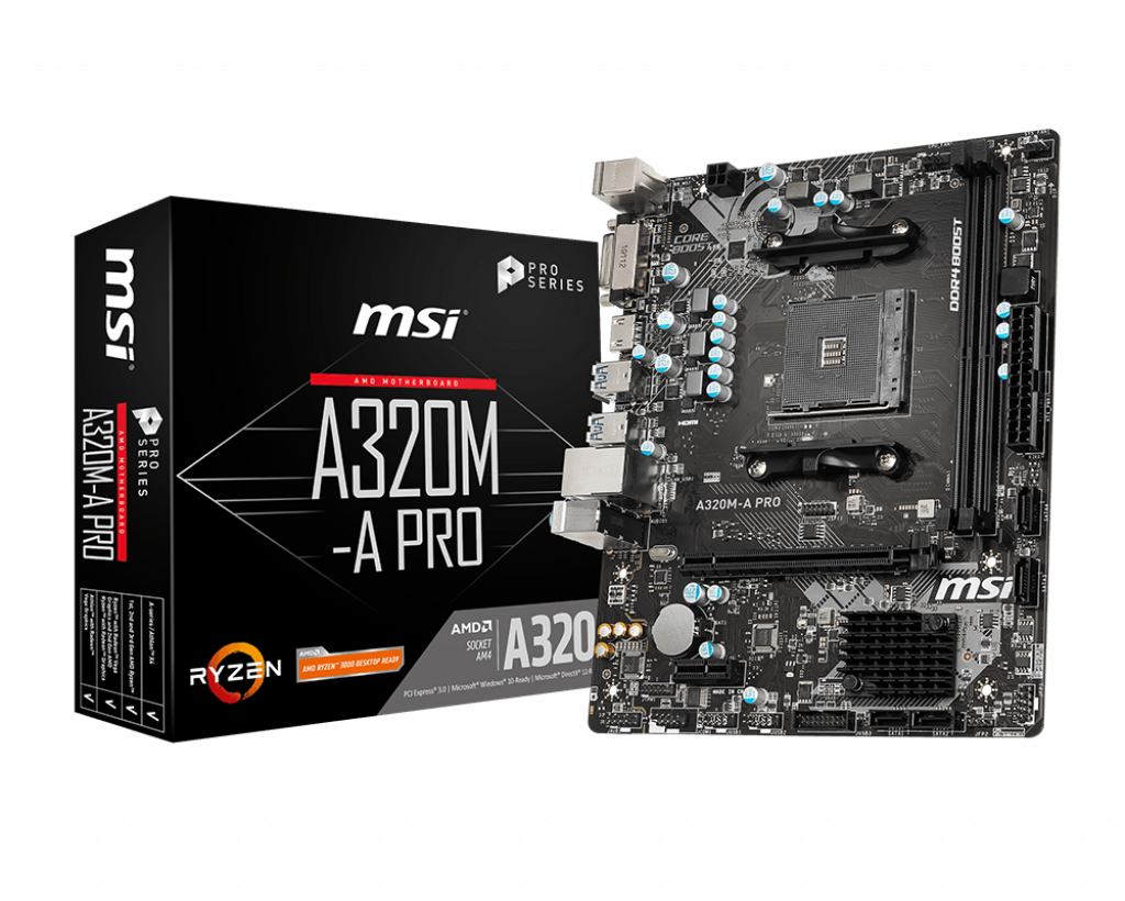 Материнская плата MSI A320M-A PRO SocketAM4/AMD A320/DDR4/PCI-Ex16/DVI-D+HDMI/SATA3/USB 3.0/mATX