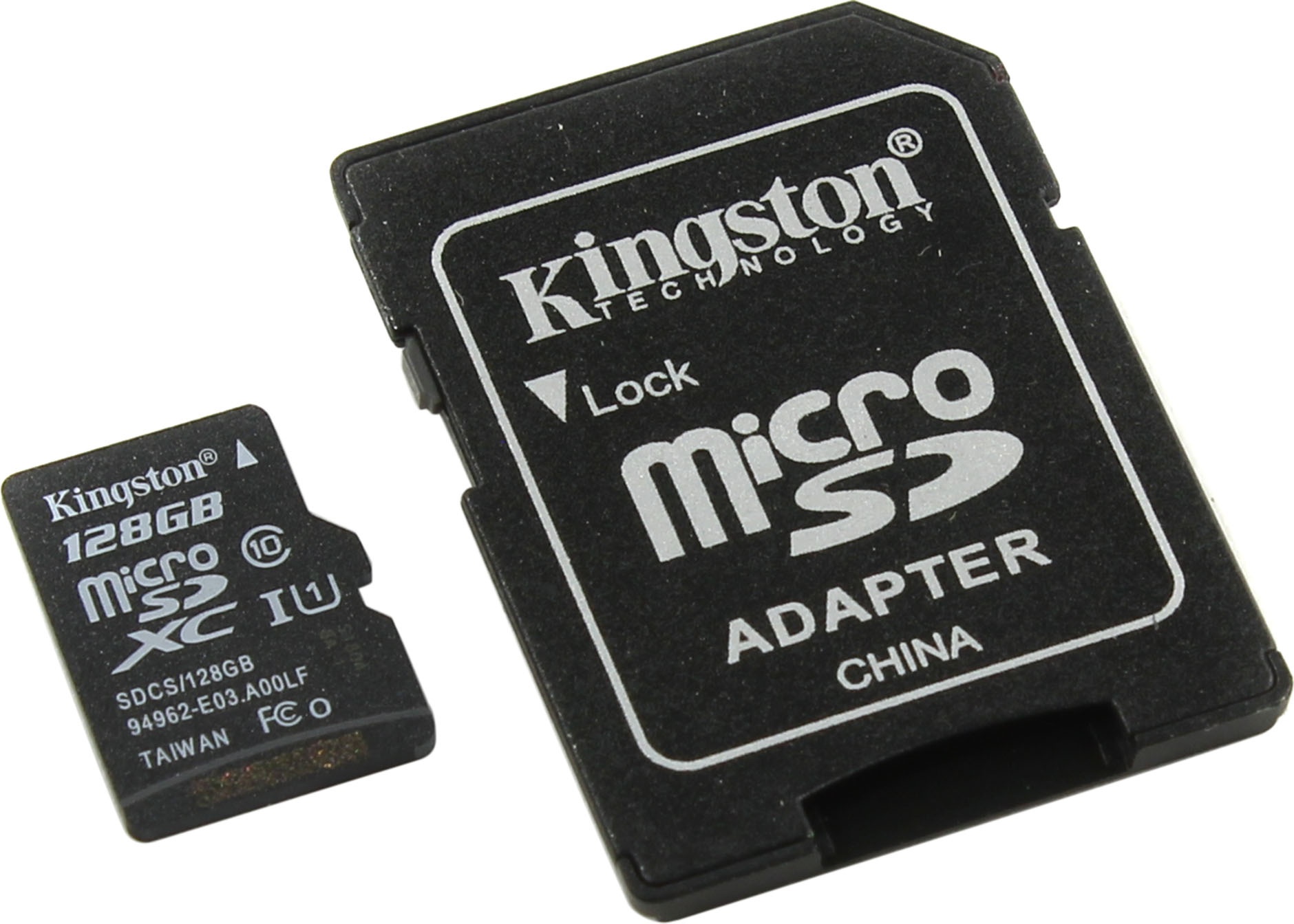 Карта памяти MicroSDXC 128Gb KINGSTON (class 10) UHS-I (+adapter)  (SDCS/128GB)