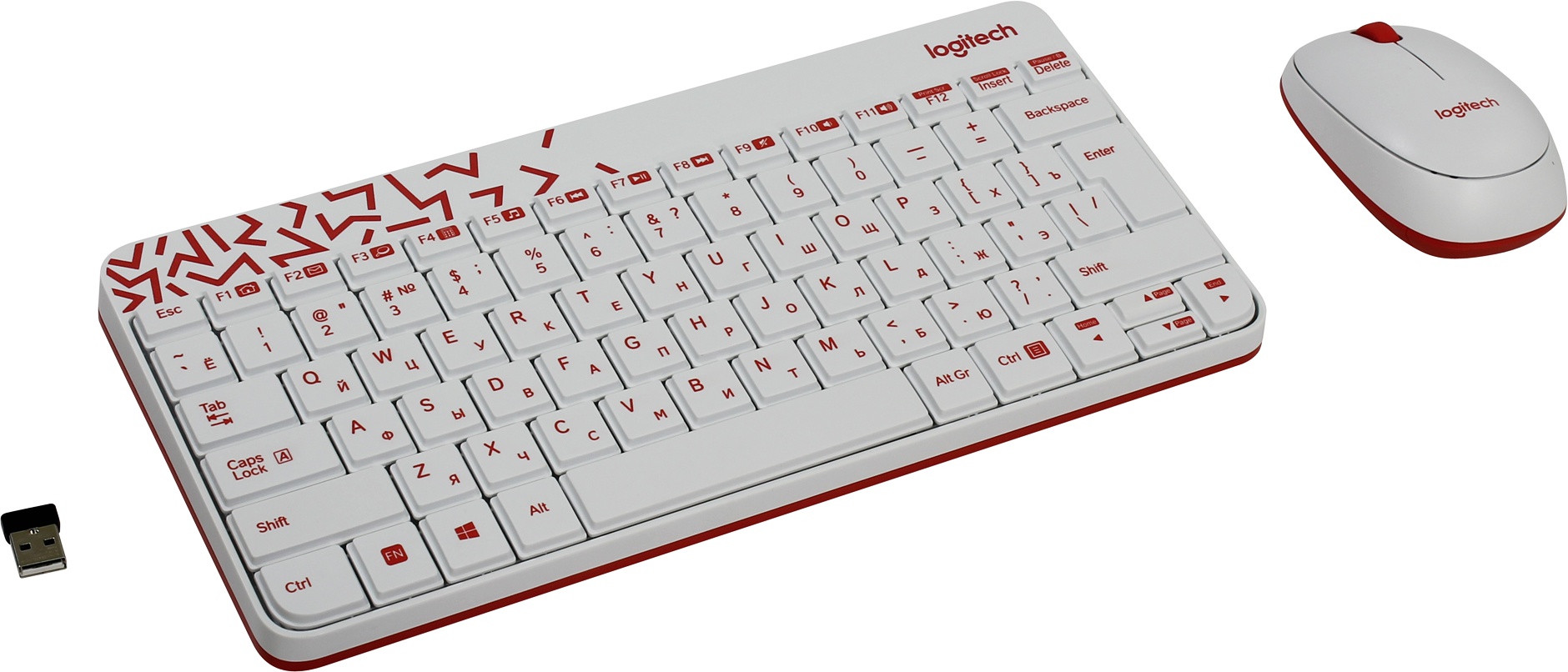 Клавиатура + мышь Logitech Wireless Combo MK240 беспроводные, USB, white-red  (920-008212)