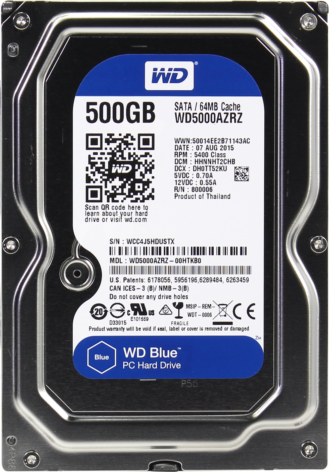 Жесткий диск 500Gb WD Blue™ 64Mb SATA3 5400rpm (WD5000AZRZ)