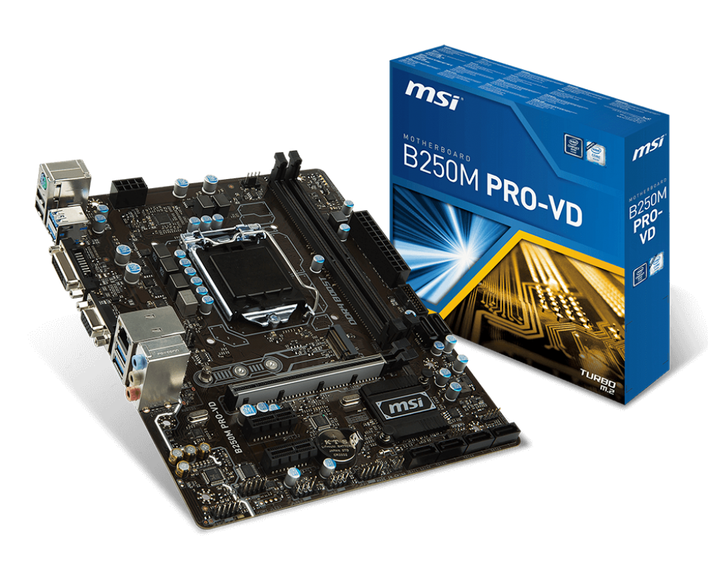 Материнская плата MSI B250M PRO-VD Socket1151/iB250/DDR4/PCI-Ex16/D-Sub+DVI/SATA3/USB 3.1/mATX