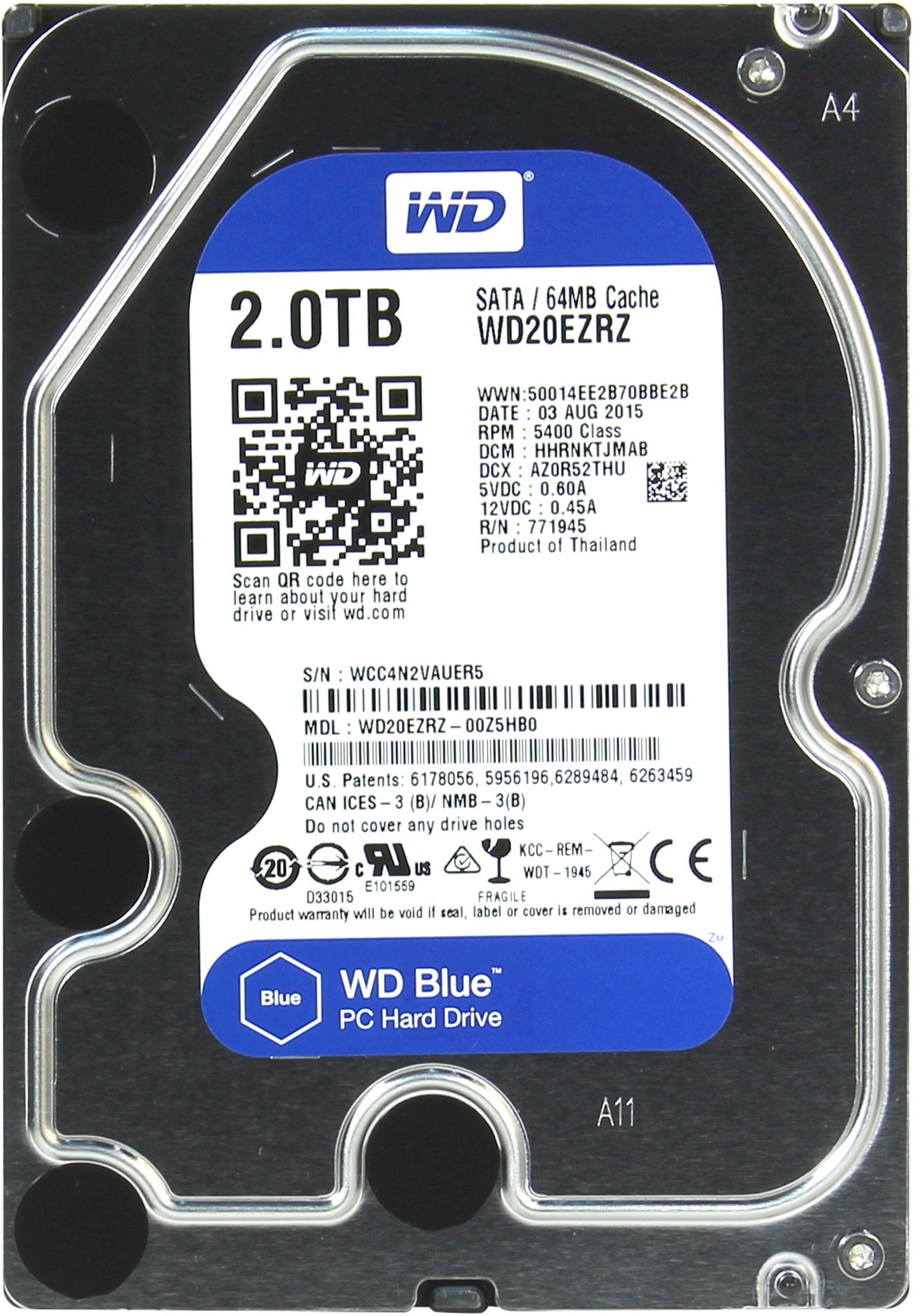 Жесткий диск 2 Tb WD Blue™ 64Mb SATA3 5400rpm (WD20EZRZ)
