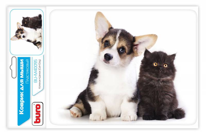Коврик для мыши пластиковый, котенок и щенок, BURO  (BU-M40095)
